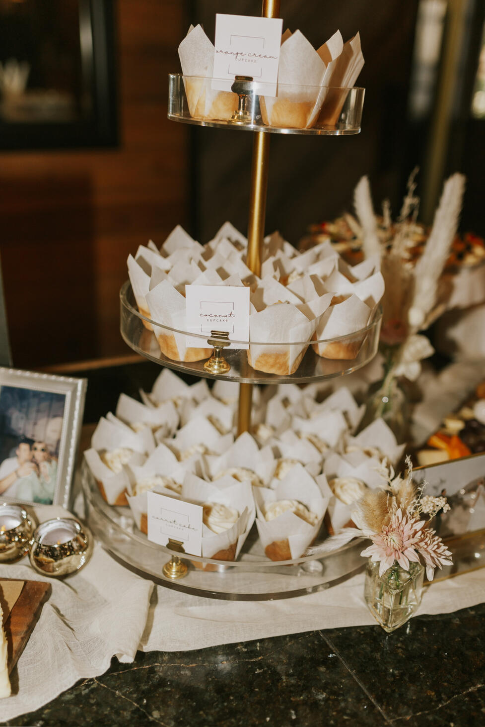 Elegant wedding cupcake tower display